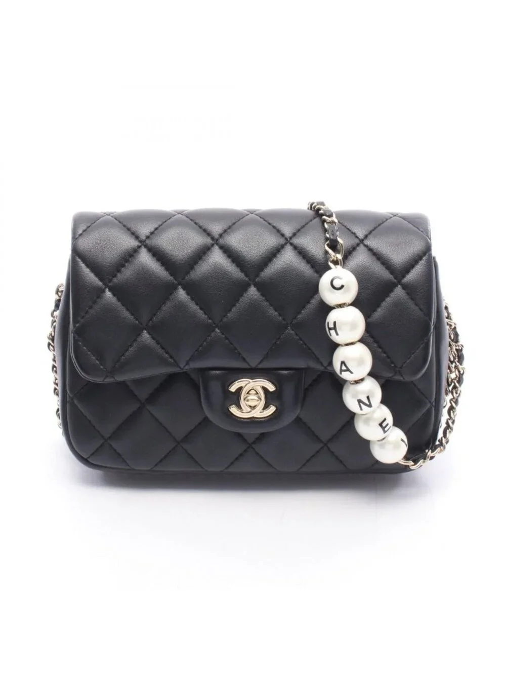 Chanel Shoulder Bag Quilted Small Flap Black Leather Small Chain